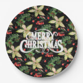 Vrolijke Kerstmis Poinsettias Vakantie Papieren Bordje (Voorkant)