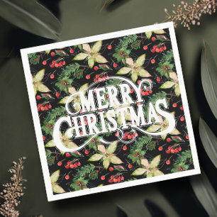 Vrolijke Kerstmis Poinsettias Vakantie Servet