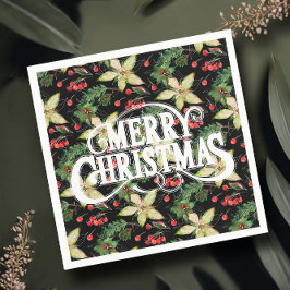 Vrolijke Kerstmis Poinsettias Vakantie Servet