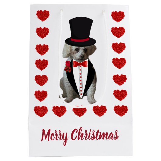 Vrolijke Kerstmis Poodle Gift Bag Medium Cadeauzakje (Achterkant)