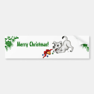 Vrolijke Kerstmis! Puppy met Klok en Bal Bumpersticker