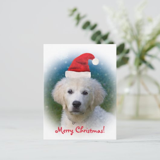 Vrolijke Kerstmis! puppy van het Golden retriever Feestdagenkaart (Staand voorkant)