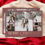 Vrolijke Kerstmis Retro Arch Foto Collage Folie Feestdagenkaart<br><div class="desc">Share the joy of the season with our stunning Christmas holiday card. This beautifully designed card features a five-photo collage with an eye-catching arch template photo at the center, showcasing your cherished memories. Below, the greeting 'Merry Christmas' is elegantly scripted in a fancy vintage decorative font, adding a touch of...</div>