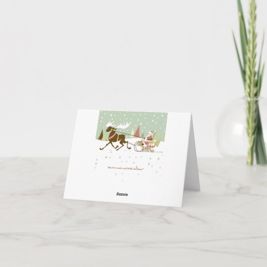 Vrolijke Kerstmis Retro Santa & Herten Illustratie Feestdagen Kaart (Achterkant)