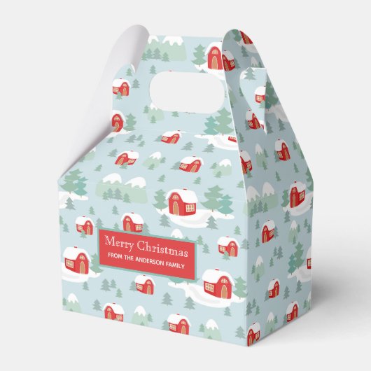 Vrolijke Kerstmis Rode Cabin Gepersonaliseerde Naa Bedankdoosjes (Voorkant Zijde)