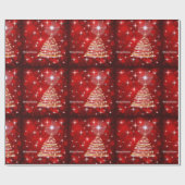 Vrolijke Kerstmis Rode en Gouden Kerstboom Cadeaupapier (Vlak)