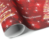 Vrolijke Kerstmis Rode en Gouden Kerstboom Cadeaupapier (Rol Hoek)