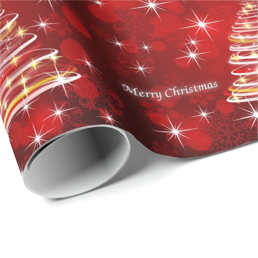 Vrolijke Kerstmis Rode en Gouden Kerstboom Cadeaupapier (Rol Hoek)