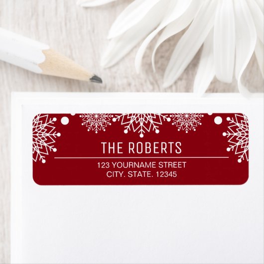 Vrolijke Kerstmis | Rode en witte sneeuwvlokken Etiket (Insitu)