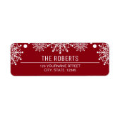 Vrolijke Kerstmis | Rode en witte sneeuwvlokken Etiket (Voorkant)