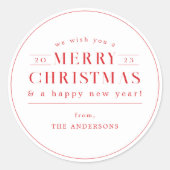 Vrolijke Kerstmis Rode en Witte Vakantie Ronde Sticker (Voorkant)