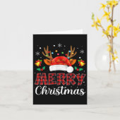 Vrolijke Kerstmis Rode Kerstman Hoed Rendier Xmas Kaart (Gele Bloem)