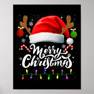 Vrolijke Kerstmis Rode Kerstman Hoed Rendier Xmas Poster