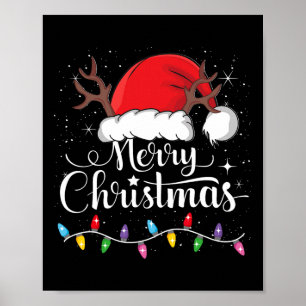 Vrolijke Kerstmis Rode Kerstman Hoed Rendier Xmas Poster