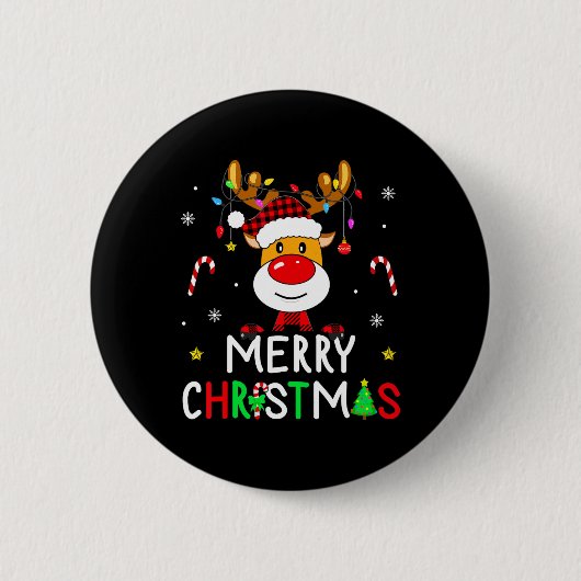Vrolijke Kerstmis Rode Kerstman Hoed Rendier Xmas  Ronde Button 5,7 Cm (Voorkant)