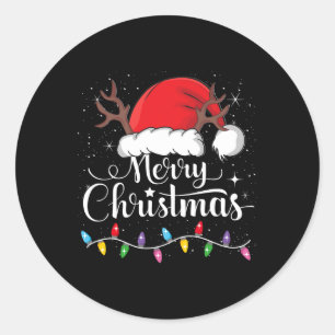Vrolijke Kerstmis Rode Kerstman Hoed Rendier Xmas Ronde Sticker