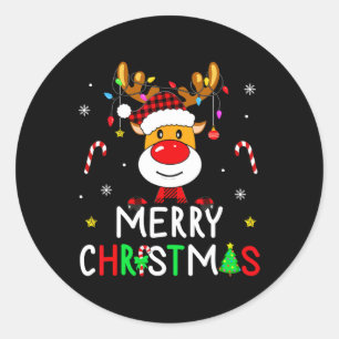 Vrolijke Kerstmis Rode Kerstman Hoed Rendier Xmas Ronde Sticker