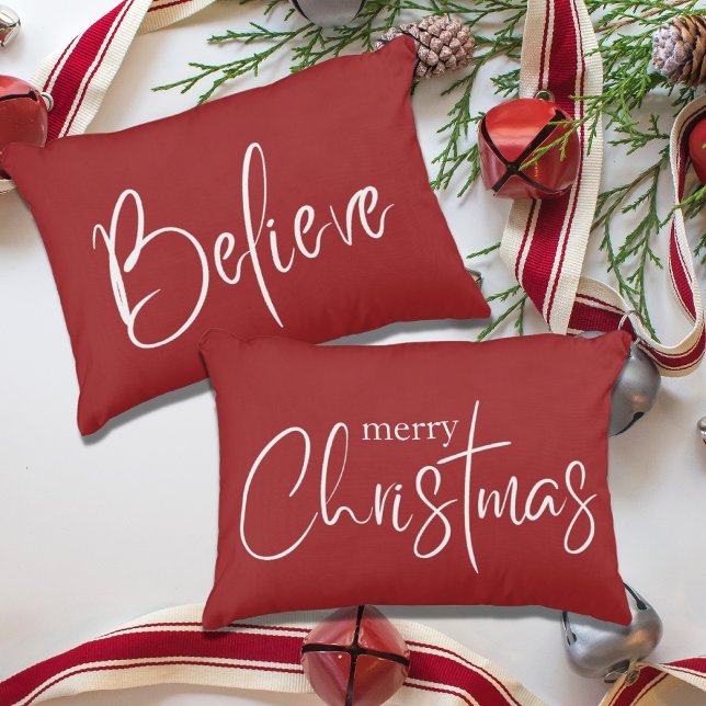 Vrolijke Kerstmis Rode Moderne Vakantie Accent Kussen (Creator heeft geüpload)