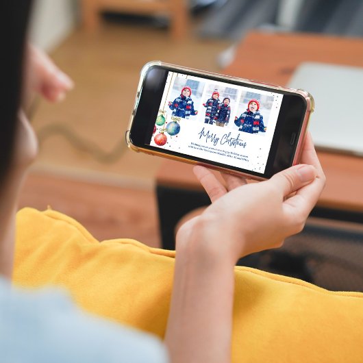 Vrolijke Kerstmis Rode Script Fotocollage Feestdagenkaart