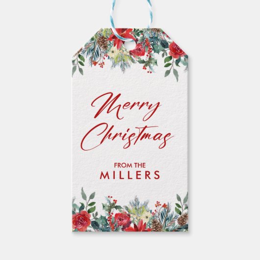 VROLIJKE KERSTMIS RODE SCRIPT TYPOGRAFIE CADEAULABEL (Voorkant)