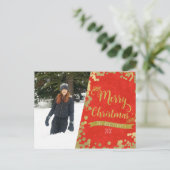 Vrolijke Kerstmis Rood & Goud Moderne Fotovakantie Feestdagenkaart (Staand voorkant)