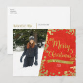 Vrolijke Kerstmis Rood & Goud Moderne Fotovakantie Feestdagenkaart (Voorkant / Achterkant)