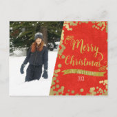 Vrolijke Kerstmis Rood & Goud Moderne Fotovakantie Feestdagenkaart (Voorkant)