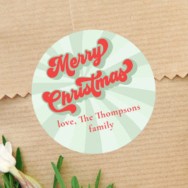 Vrolijke Kerstmis Rood Groen Whimsical Typografie Ronde Sticker