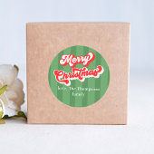 Vrolijke Kerstmis Rood Groen Whimsical Typografie Ronde Sticker