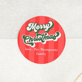 Vrolijke Kerstmis Rood Groen Whimsical Typografie Ronde Sticker