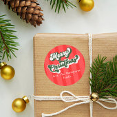 Vrolijke Kerstmis Rood Groen Whimsical Typografie Ronde Sticker