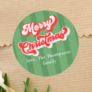 Vrolijke Kerstmis Rood Groen Whimsical Typografie Ronde Sticker