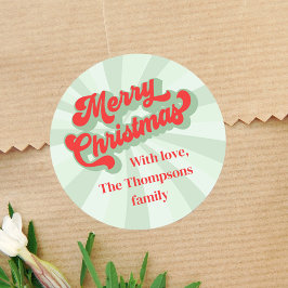 Vrolijke Kerstmis Rood Groen Whimsical Typografie Ronde Sticker