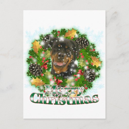 Vrolijke Kerstmis Rottweiler Feestdagenkaart (Voorkant)