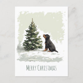 Vrolijke Kerstmis Rottweiler Hond Kerstboom Briefkaart