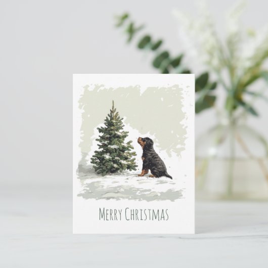 Vrolijke Kerstmis Rottweiler Hond Kerstboom Briefkaart (Staand voorkant)