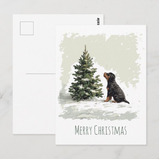 Vrolijke Kerstmis Rottweiler Hond Kerstboom Briefkaart (Voorkant / Achterkant)
