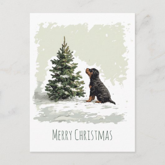 Vrolijke Kerstmis Rottweiler Hond Kerstboom Briefkaart (Voorkant)