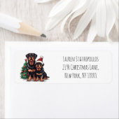 Vrolijke Kerstmis Rottweiler Hond Kerstboom Etiket (Insitu)