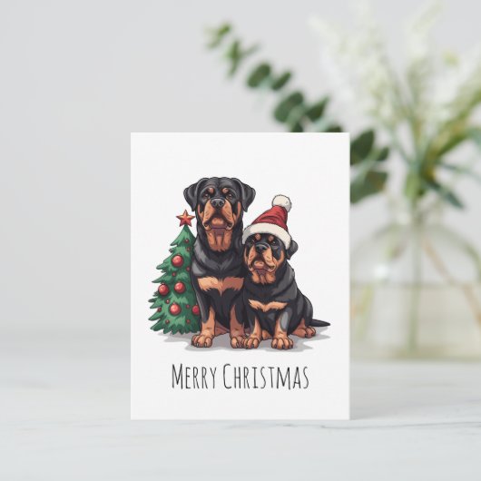 Vrolijke Kerstmis Rottweiler Hond Kerstboom Feestdagenkaart (Staand voorkant)