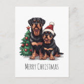 Vrolijke Kerstmis Rottweiler Hond Kerstboom Feestdagenkaart (Voorkant)