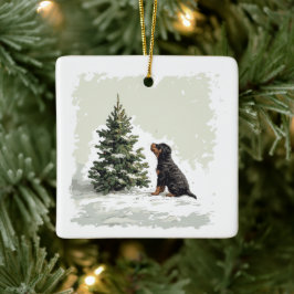 Vrolijke Kerstmis Rottweiler Hond Kerstboom Keramisch Ornament