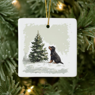 Vrolijke Kerstmis Rottweiler Hond Kerstboom Keramisch Ornament