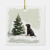 Vrolijke Kerstmis Rottweiler Hond Kerstboom Keramisch Ornament (Achterkant)