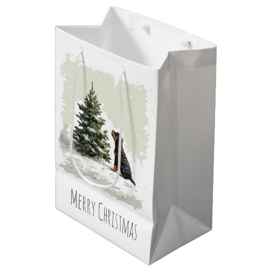 Vrolijke Kerstmis Rottweiler Hond Kerstboom Medium Cadeauzakje (Voorkant Gekanteld)