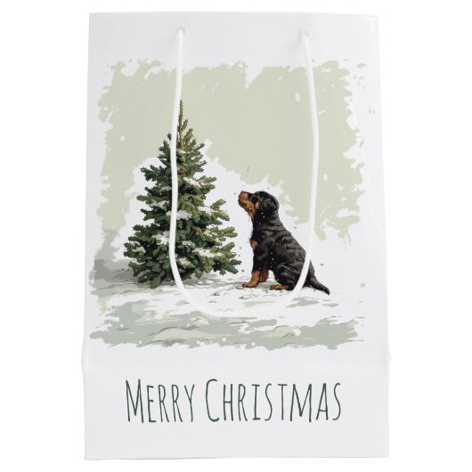 Vrolijke Kerstmis Rottweiler Hond Kerstboom Medium Cadeauzakje (Achterkant)