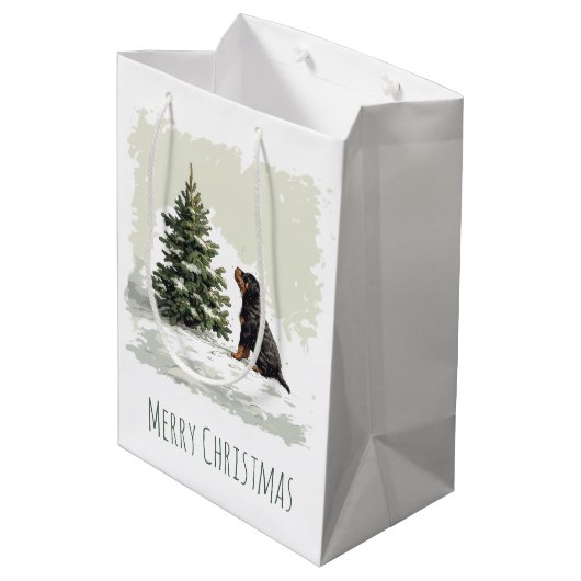 Vrolijke Kerstmis Rottweiler Hond Kerstboom Medium Cadeauzakje (Achterkant Gekanteld)