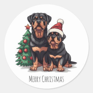 Vrolijke Kerstmis Rottweiler Hond Kerstboom Ronde Sticker
