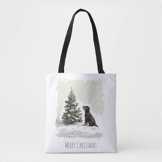 Vrolijke Kerstmis Rottweiler Hond Kerstboom Tote Bag (Voorkant)