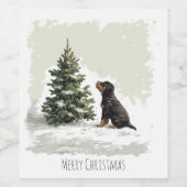 Vrolijke Kerstmis Rottweiler Hond Kerstboom Wijn Etiket (Enkel label)
